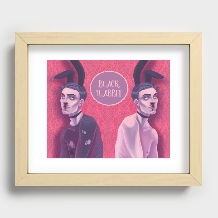Cute guy with black rabbit ears. Recessed Framed Print