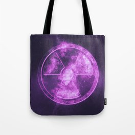 Radiation sign, Radiation symbol. Abstract night sky background Tote Bag