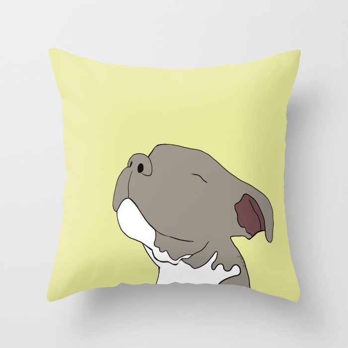 Sunny The Pitbull Puppy Throw Pillow | Drawing, Digital, Pitbull, Pit-bull, Puppy, Dog, Cute, Adorable, Sweet-puppy, Grey-and-white