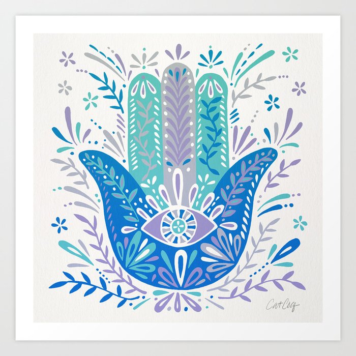 Hamsa Hand – Blue & Turquoise Palette Art Print by Cat Coquillette ...