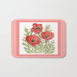 Poppies Bath Mat | Green, Flanders, Ink, Veterans, Field, Symbolism, Veteransday, Peace, Red, Poppy 