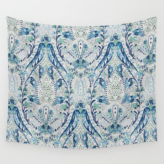 Green Blue Leaf Flower Paisley Wall Tapestry