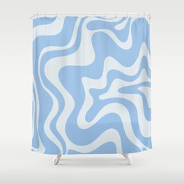 Retro Liquid Swirl Abstract Pattern in Powder Blue Shower Curtain