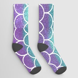 Purple Teal Glitter Mermaid Scallop Scales Socks