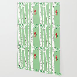 Spring Cardinal Birch Trees And Red Bird Wallpaper