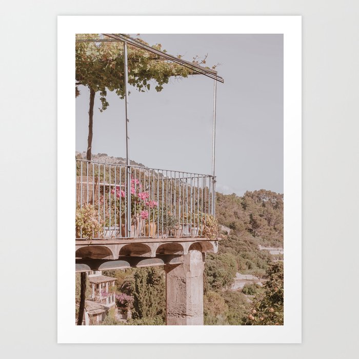 Spain House Balcony Mountains Mediterranean Landscape Art Print