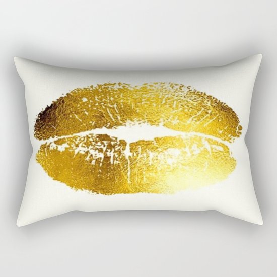Lips Gold Rectangular Pillow