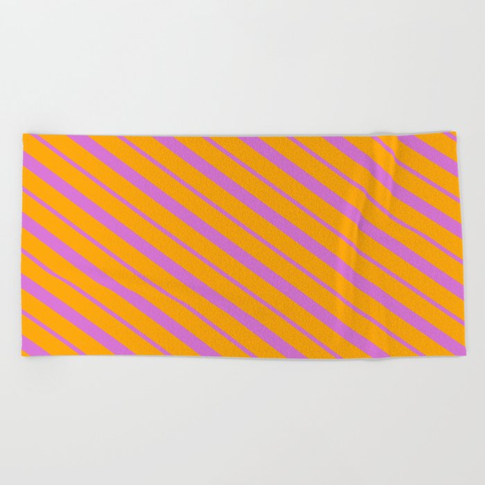 Orange and Orchid Colored Stripes Pattern Beach Towel