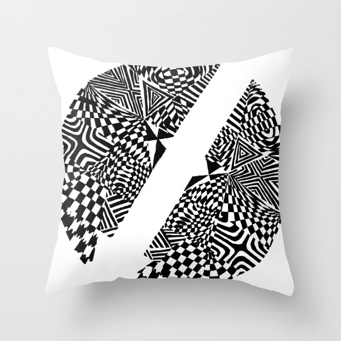Circular Face, Black/White Abstract (ink drawing) Throw Pillow