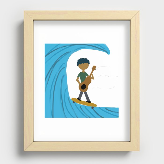 Skater playing Guitar in Waves Recessed Framed Print