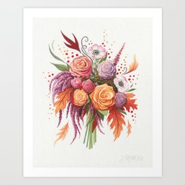 Autumn Watercolor Bouquet Art Print