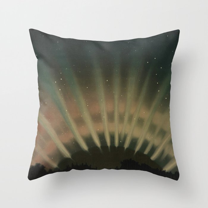 Vintage Aurora Borealis northern lights poster in natural hues Throw Pillow