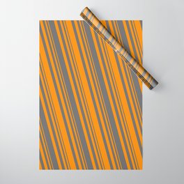 [ Thumbnail: Dark Orange and Dim Grey Colored Pattern of Stripes Wrapping Paper ]