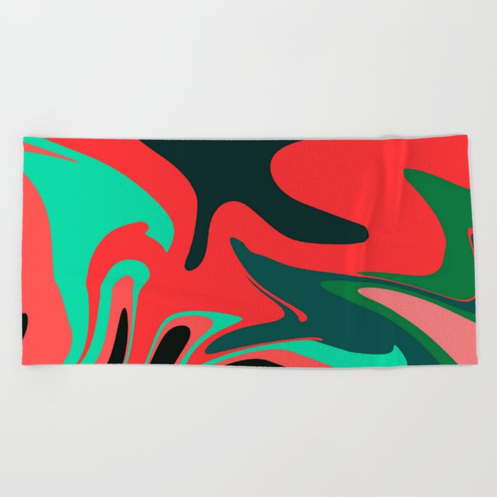 Black, green, red and pink marble pattern Beach Towel