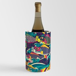 Colorful Koinobori carp streamer, carp-shaped windsocks hand drawn illustration pattern. Japanese traditional koi pattern Wine Chiller