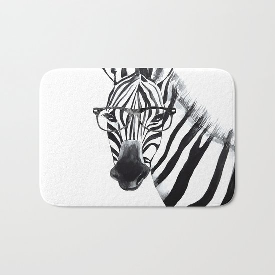 Zebra with glasses, black and white Bath Mat
