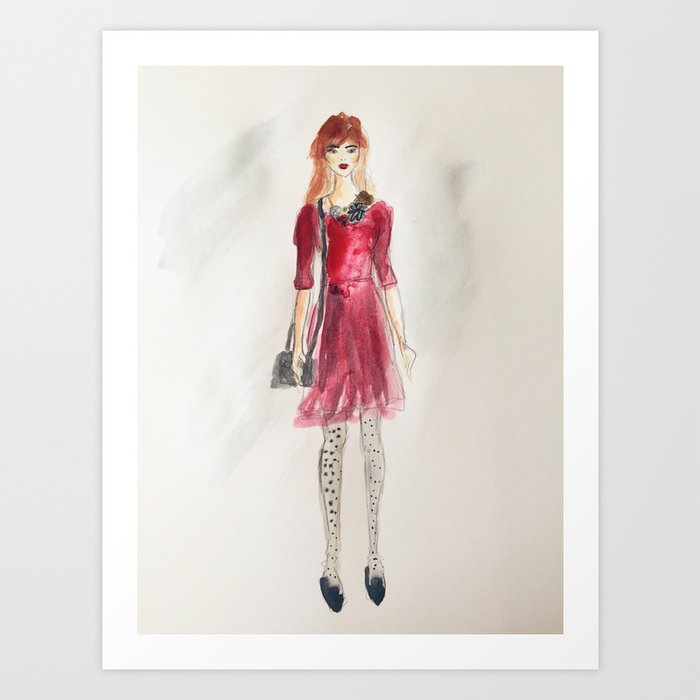 Red Dress Girl Art Print