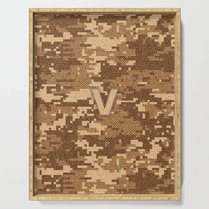 Personalized  V Letter on Brown Military Camouflage Army Commando Design, Veterans Day Gift / Valentine Gift / Military Anniversary Gift / Army Commando Birthday Gift  Serving Tray
