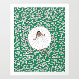 Girl in Flower Field Art Print