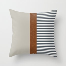 Scandinavian Modern Fine Line Cognac Leather Print Throw Pillow