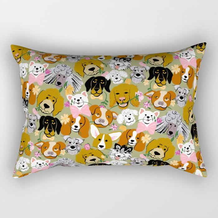 Doggone Sweet Adorable Dog and Flower Pattern Rectangular Pillow