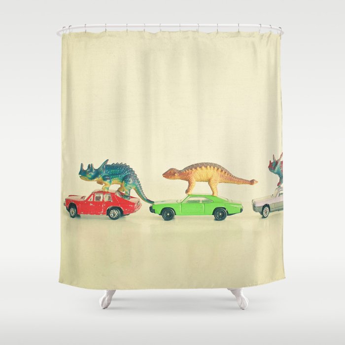 Dinosaurs Ride Cars Shower Curtain