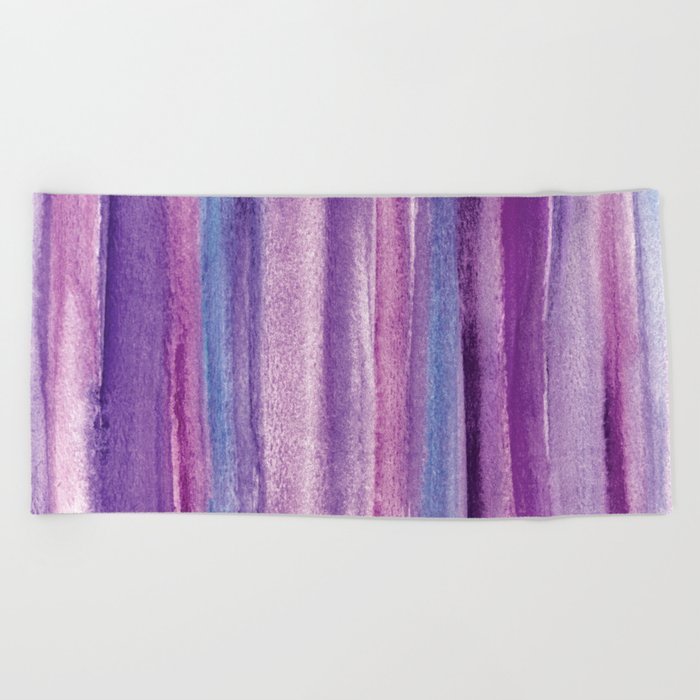 Purple Watercolor Stripes - Abstract Beach Towel