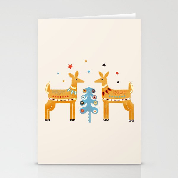 Festive deers -  retro illustration Stationery Cards