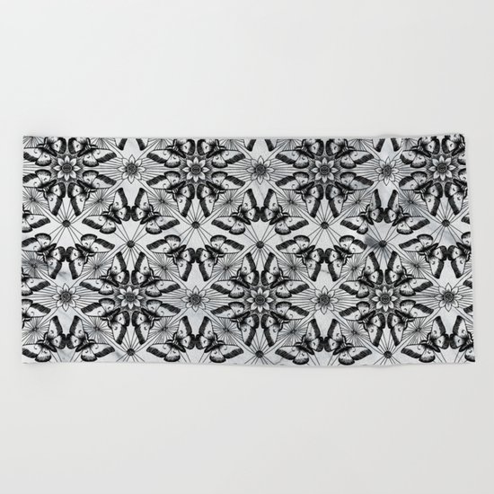 Marble black butterfly pattern Beach Towel
