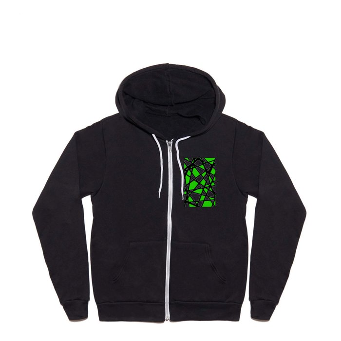 Black Lines Green Accent And White Background Abstract Full Zip Hoodie