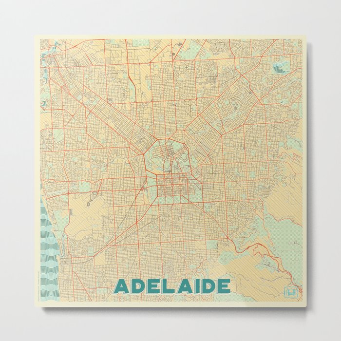 Adelaide Map Retro Metal Print