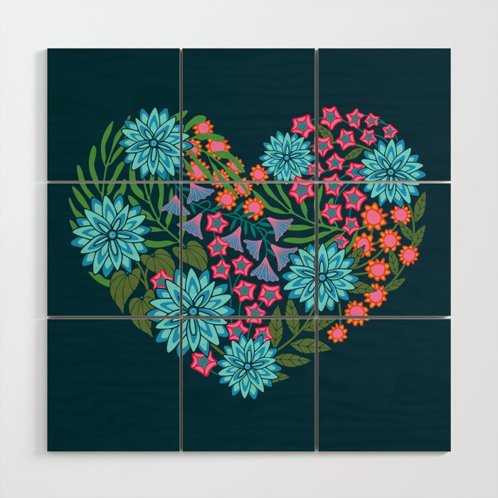FLOWERED HEART Floral Love Wood Wall Art