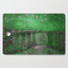 Starry Night Over the Rhone landscape painting by Vincent van Gogh in alternate emerald green with pink stars Cutting Board