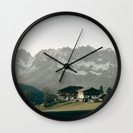 House with Mountain View | Landscape Photography Alps | Print Art Wall Clock