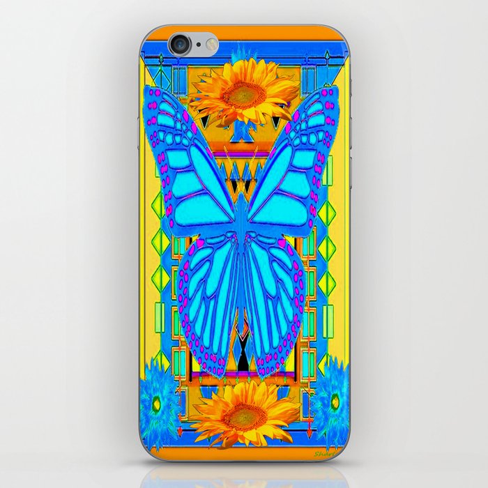 Blue Butterflies Gold Floral Deco Art iPhone Skin