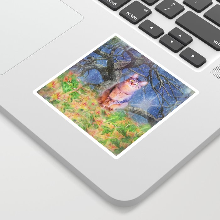 Cat In Tree With Tiger Lilies Sticker