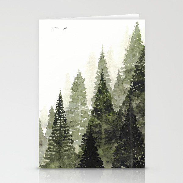 Pine Tree Forest Watercolor Stationery Cards