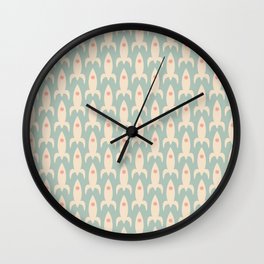 Space Age Rocket Ships - Atomic Age Mid-Century Modern Pattern in Cream and Celadon Mint Wall Clock