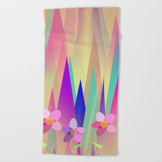 Mountains And Flowers Beach Towel