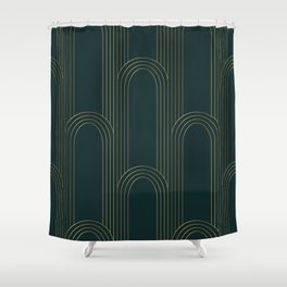 Geometric seamless pattern with golden on green background. Art deco style. Vintage seamless pattern. Shower Curtain