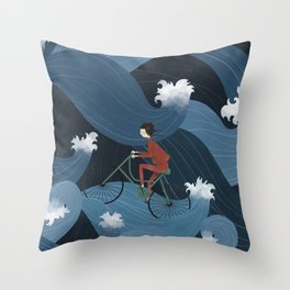 Pedalling Through the Dark Currents Throw Pillow