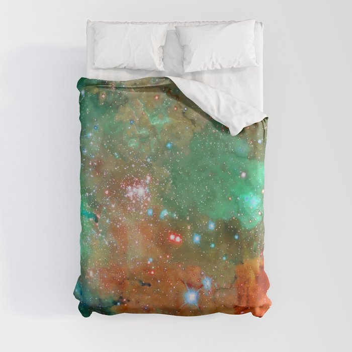 Colorful Cosmos | Teal & Dark Red Duvet Cover