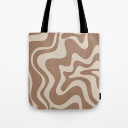 Liquid Swirl Contemporary Abstract Pattern in Chocolate Milk Brown and Beige Tote Bag