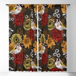 Goldfinch and chrysanthemum flowers Blackout Curtain