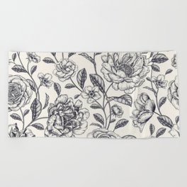 Black and White Foral Beach Towel