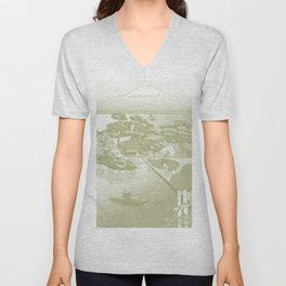 Japan Mural - Celadon Gradient V Neck T Shirt