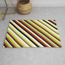 [ Thumbnail: Eye-catching Tan, Green, Red, Black & White Colored Striped/Lined Pattern Rug ]