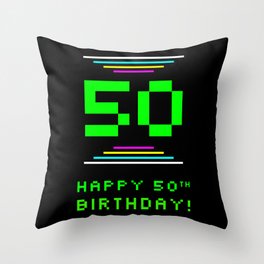 [ Thumbnail: 50th Birthday - Nerdy Geeky Pixelated 8-Bit Computing Graphics Inspired Look Throw Pillow ]