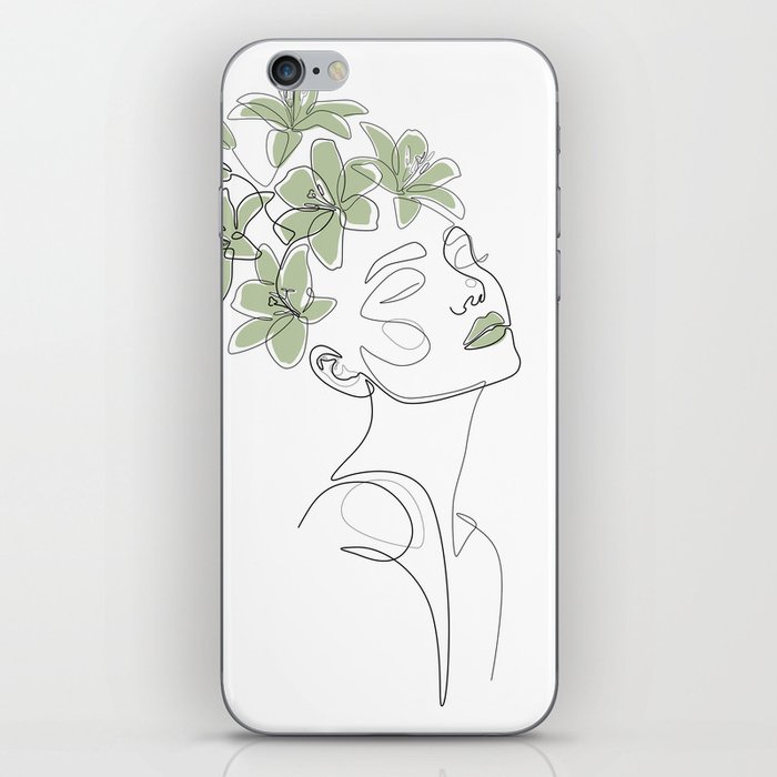 Matcha Lily Beauty / floral drawing of a woman iPhone Skin