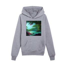  beach tropical sea and trees Kids Pullover Hoodies